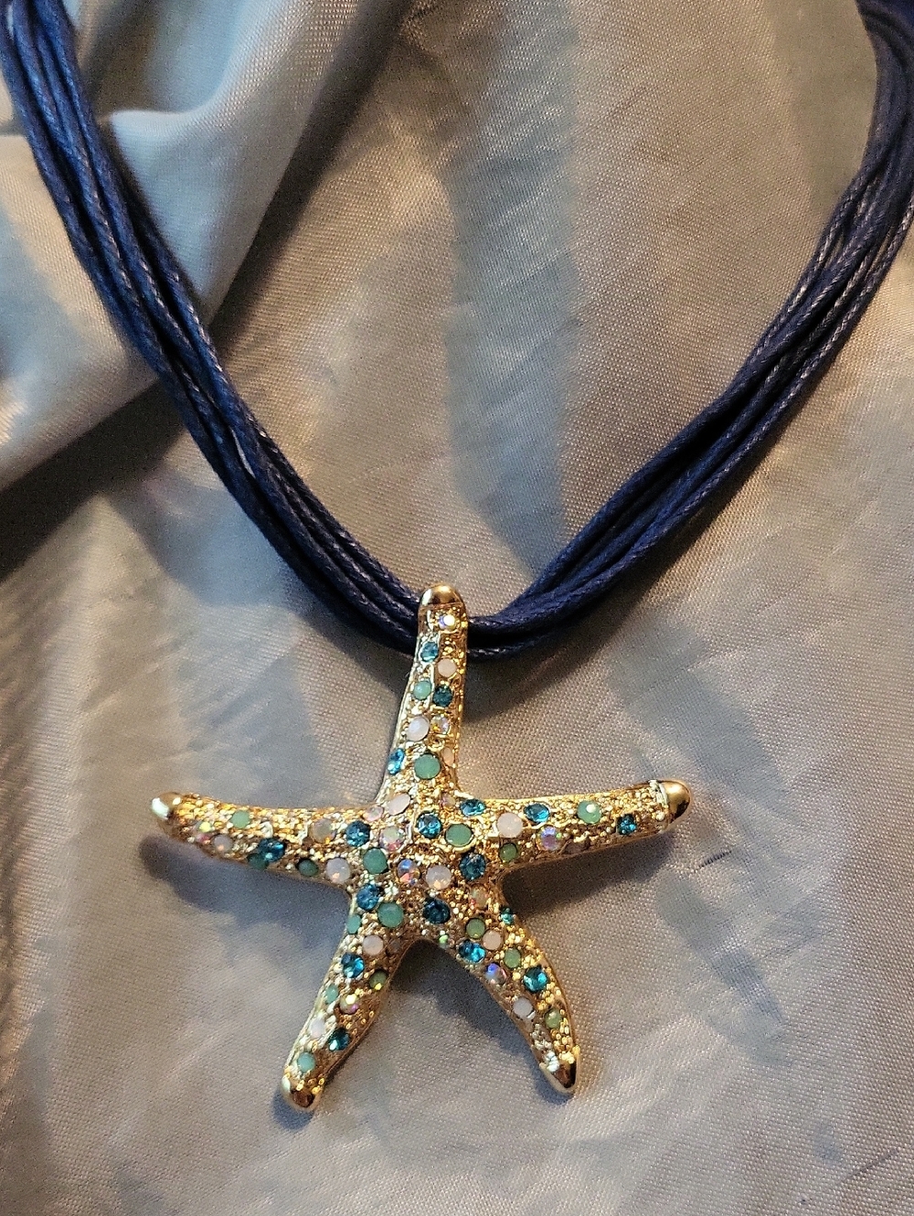 True To Form Gold Starfish Pendant Necklace with Blue Accents Ta